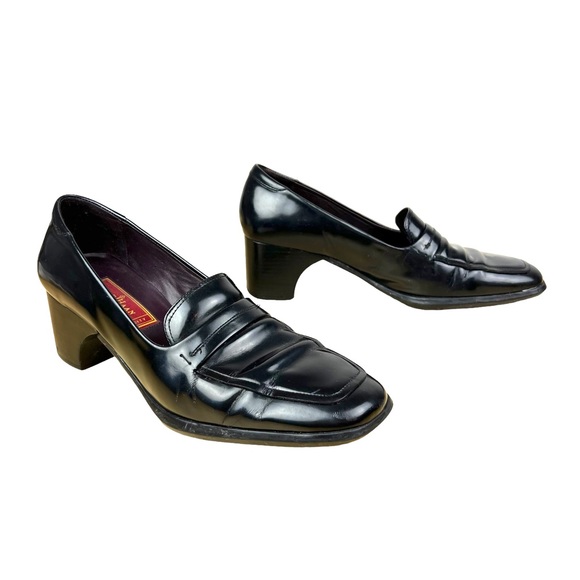 Cole Haan Shoes - Cole Haan Shoes Womens 8.5 City Block Heeled Loafers Black Patent Leather Preppy